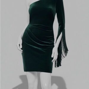Betsy & Adam Womens Green Velvet One-Shoulder Dress Size 14